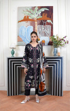 3 Pcs - Luxury Embroidered Lawn BLK