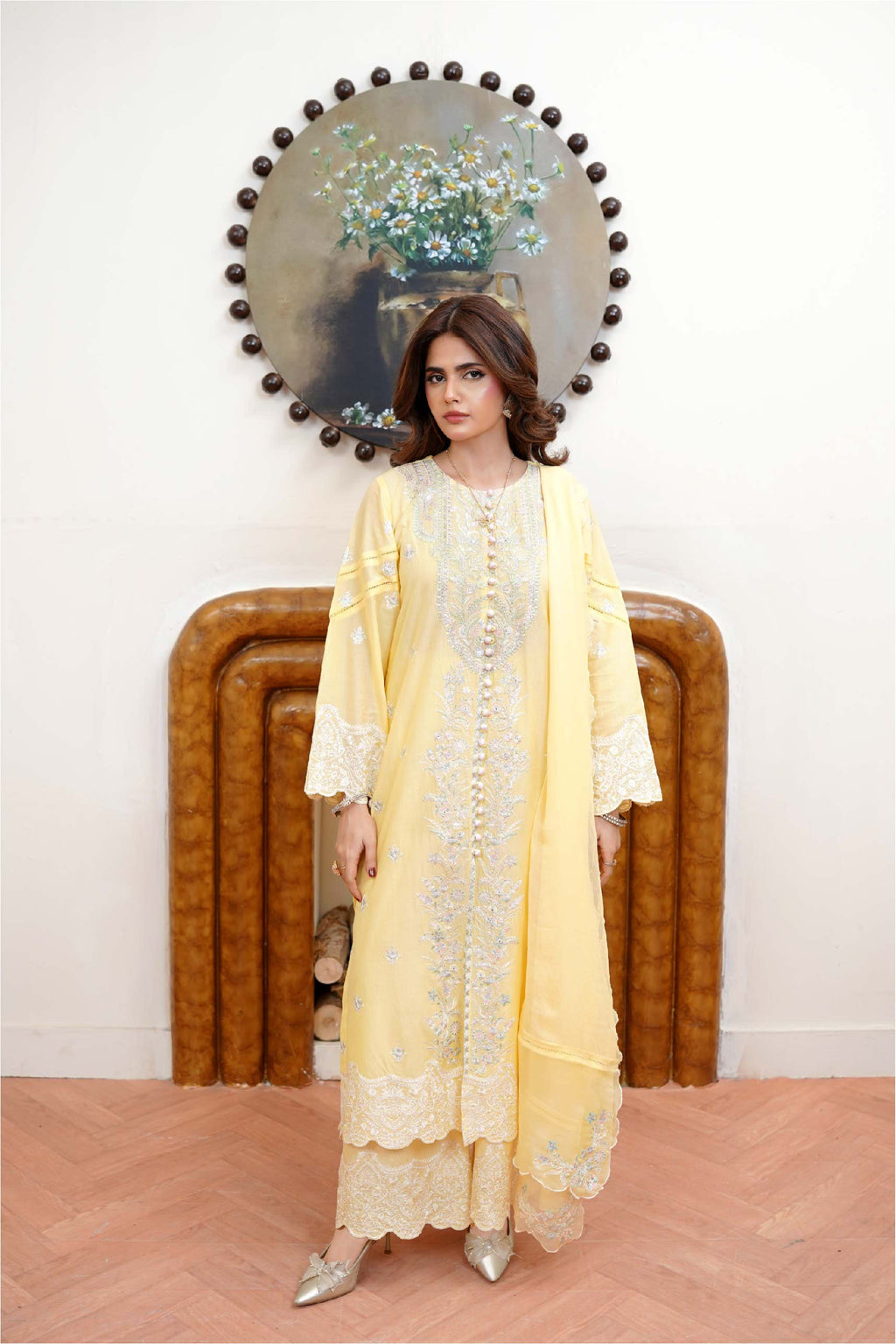 3 Pcs - Luxury Embroidered Lawn LIME