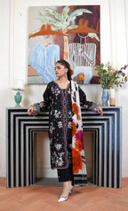 3 Pcs - Luxury Embroidered Lawn BLK