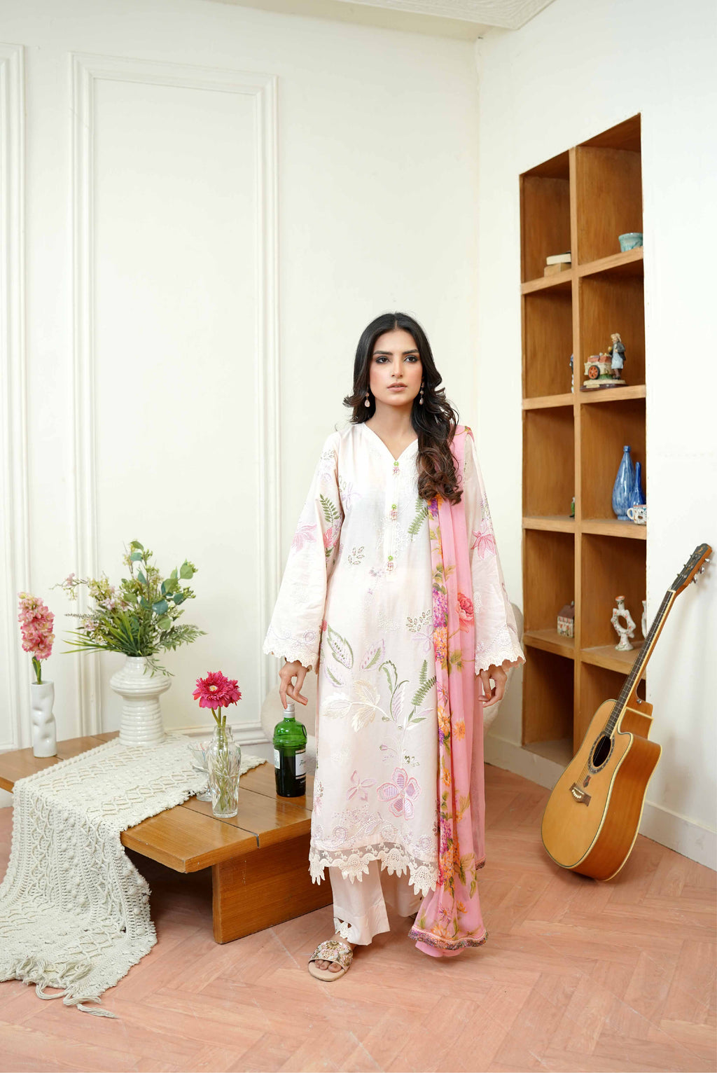 3 Pcs - Luxury Embroidered Lawn PINK