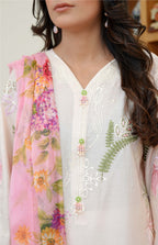 3 Pcs - Luxury Embroidered Lawn PINK