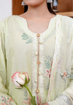 3 Pcs - Luxury Embroidered Lawn Spring Green