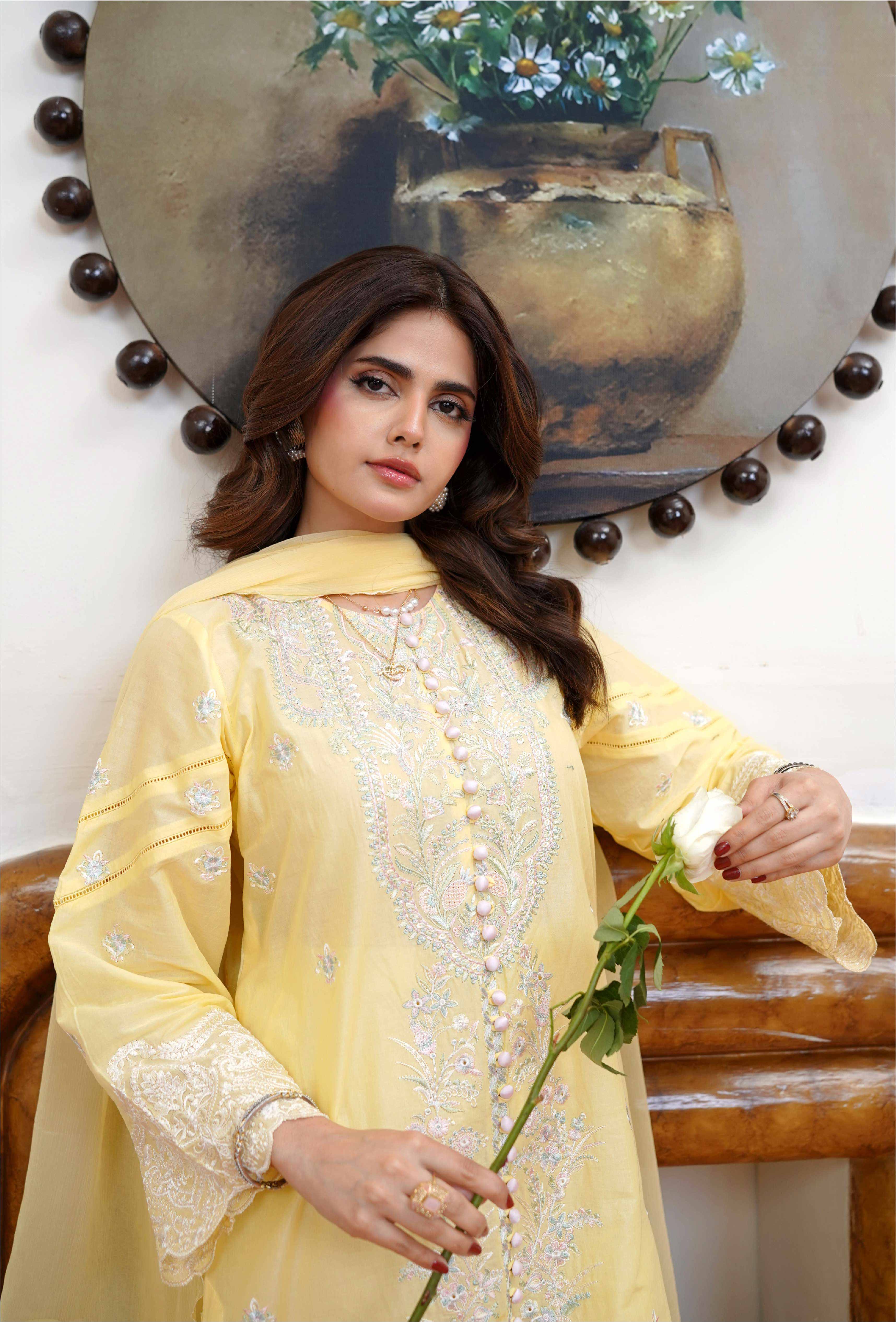 3 Pcs - Luxury Embroidered Lawn LIME