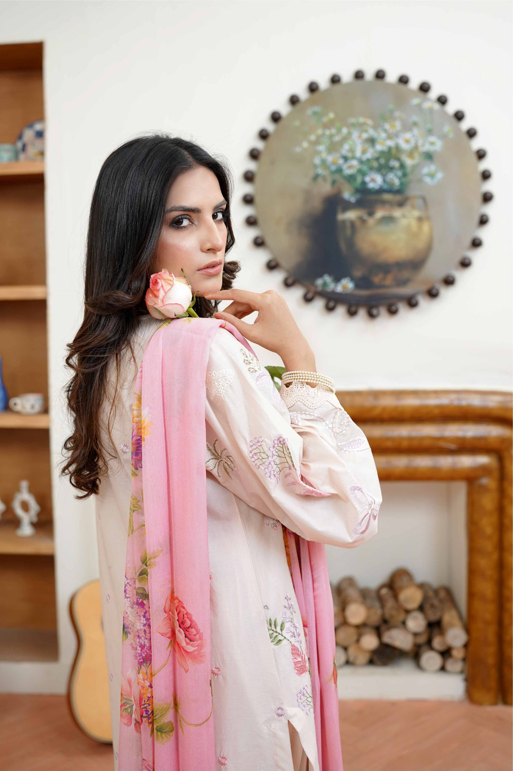 3 Pcs - Luxury Embroidered Lawn PINK