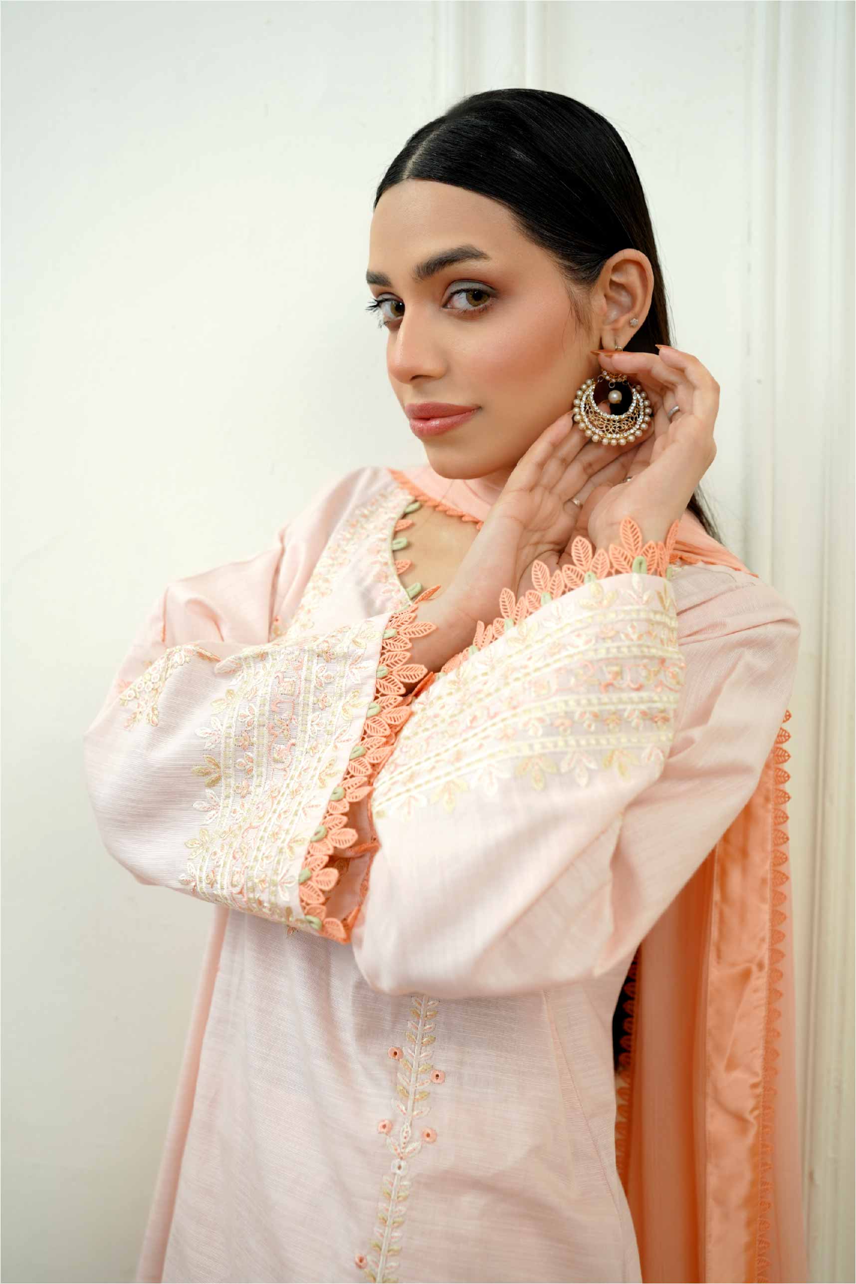 3 Pcs - Premium Embroidered Peach Breeze