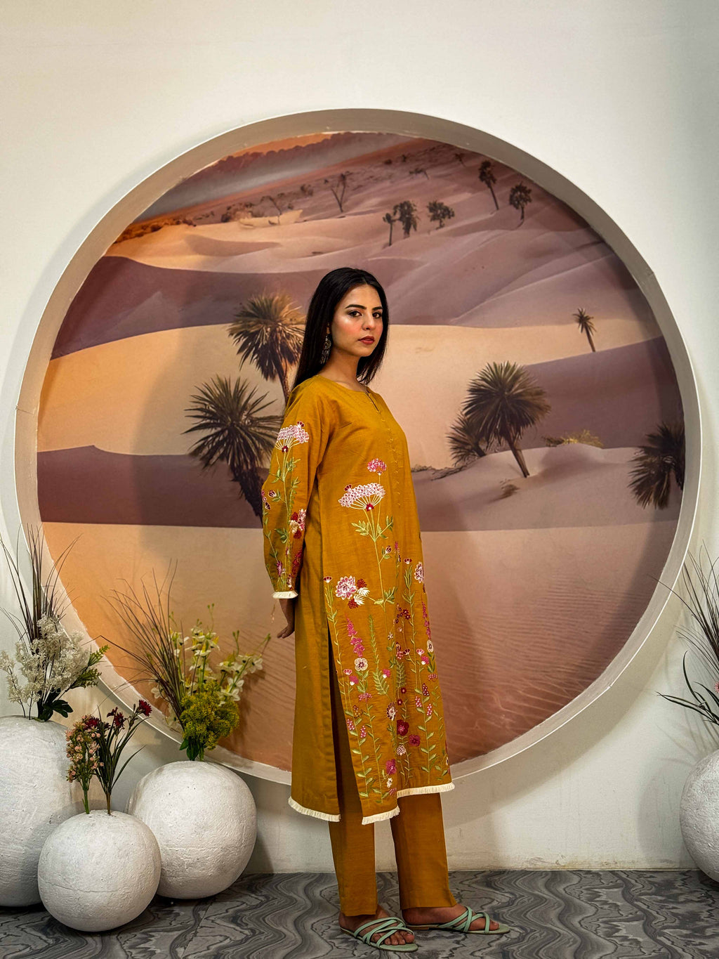 2 Pcs - Premium Embroidered Mustard Muse