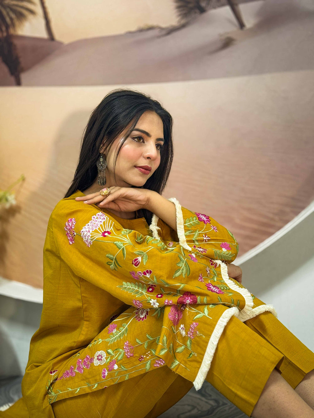 2 Pcs - Premium Embroidered Mustard Muse